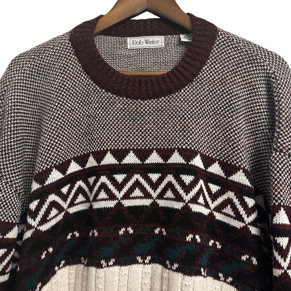 Vintage 80s Rob Winter Sweater Men’s 2XL Fair Isle Pullover Ski Cable Knit - Picture 4 of 12